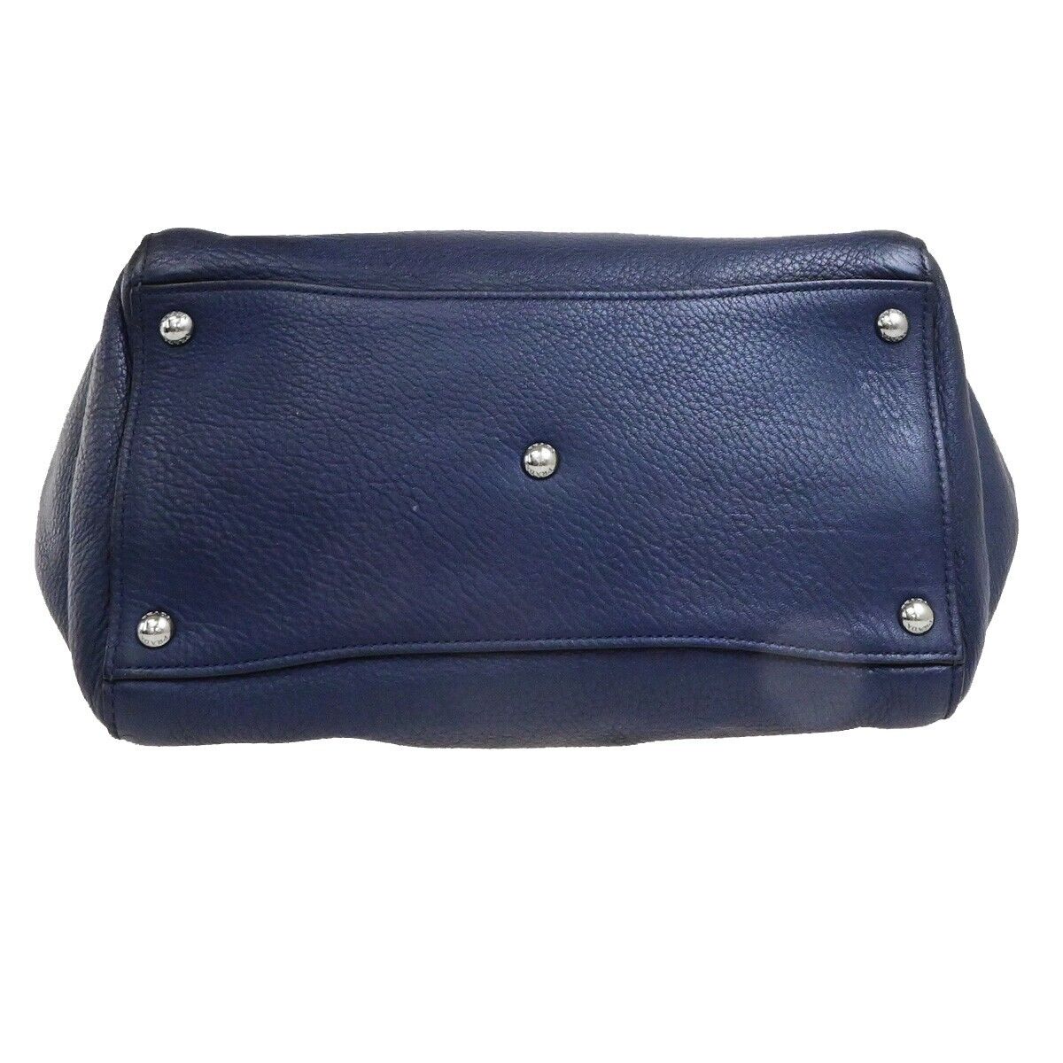 PRADA Milano Logo Shoulder Hand Bag Leather Navy Blue SHW Italy 31ED928