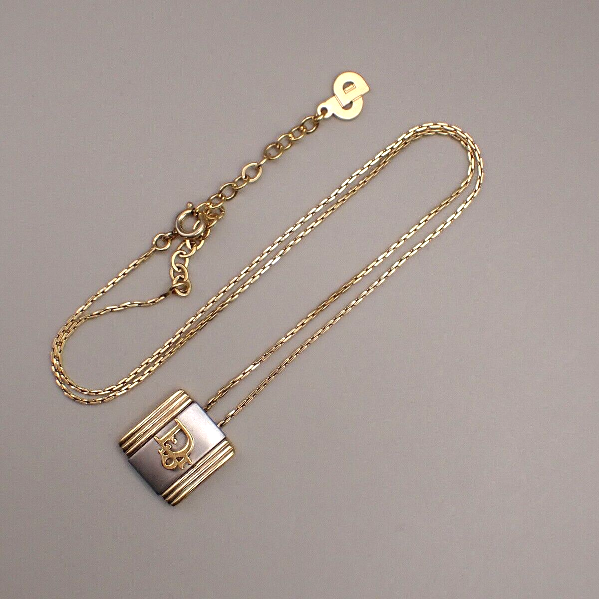 CHRISTIAN DIOR CD Logo Pendant Necklace Charm Gold Silver 02YG839