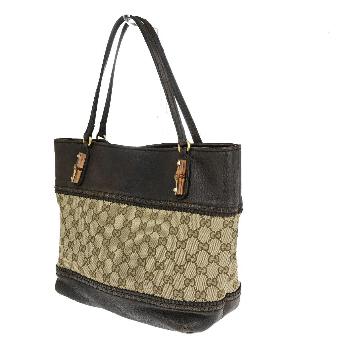 GUCCI Logo GG Laidback Crafty Shoulder Tote Bag Canvas Leather Brown 35FB230