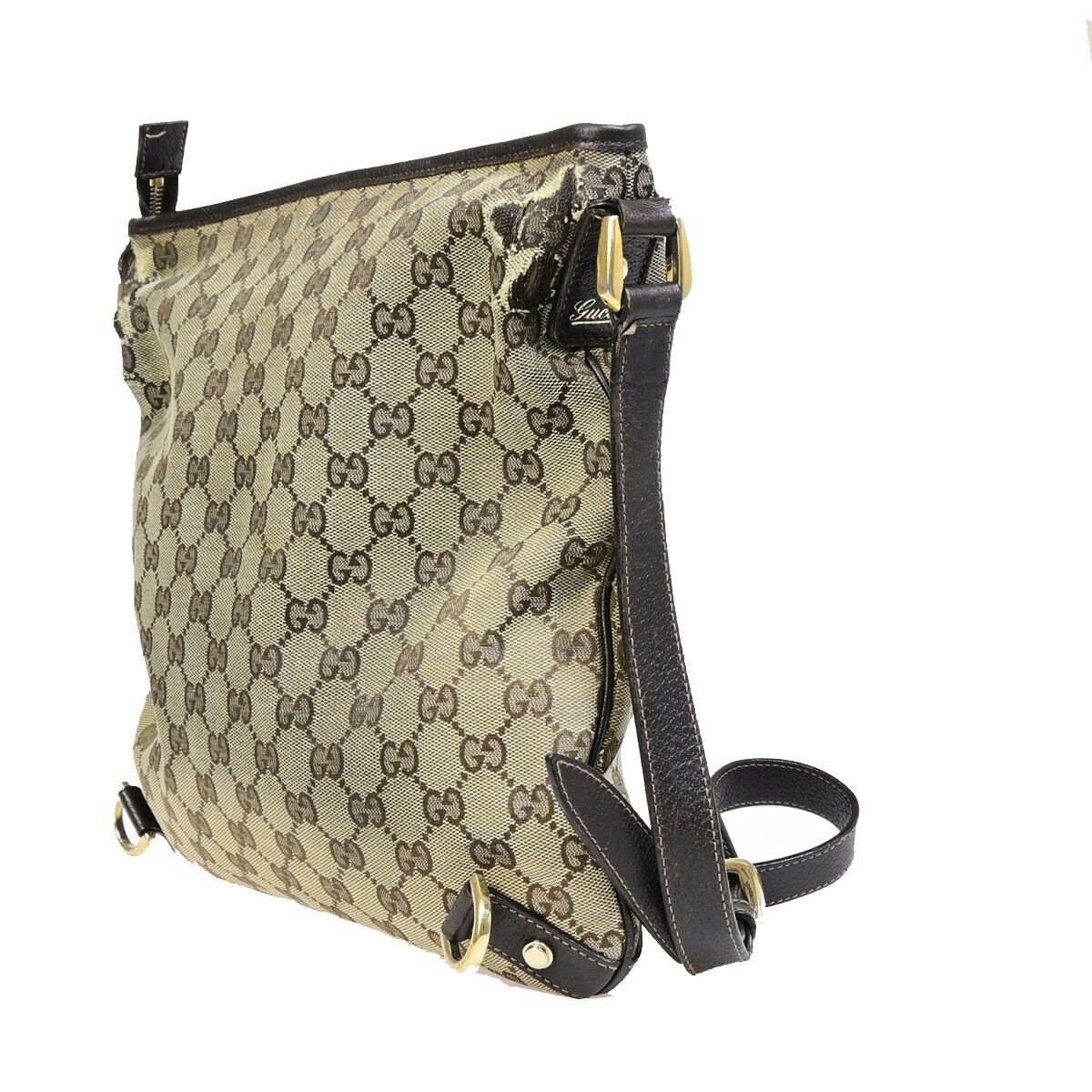 GUCCI Logo Abbey GG Pattern Crossbody Shoulder Bag Canvas Leather Brown 05EB591