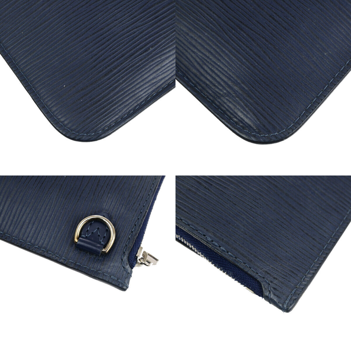 LOUIS VUITTON Logo Neverfull Pouch Epi Leather Indigo Blue SHW Spain 63YF452
