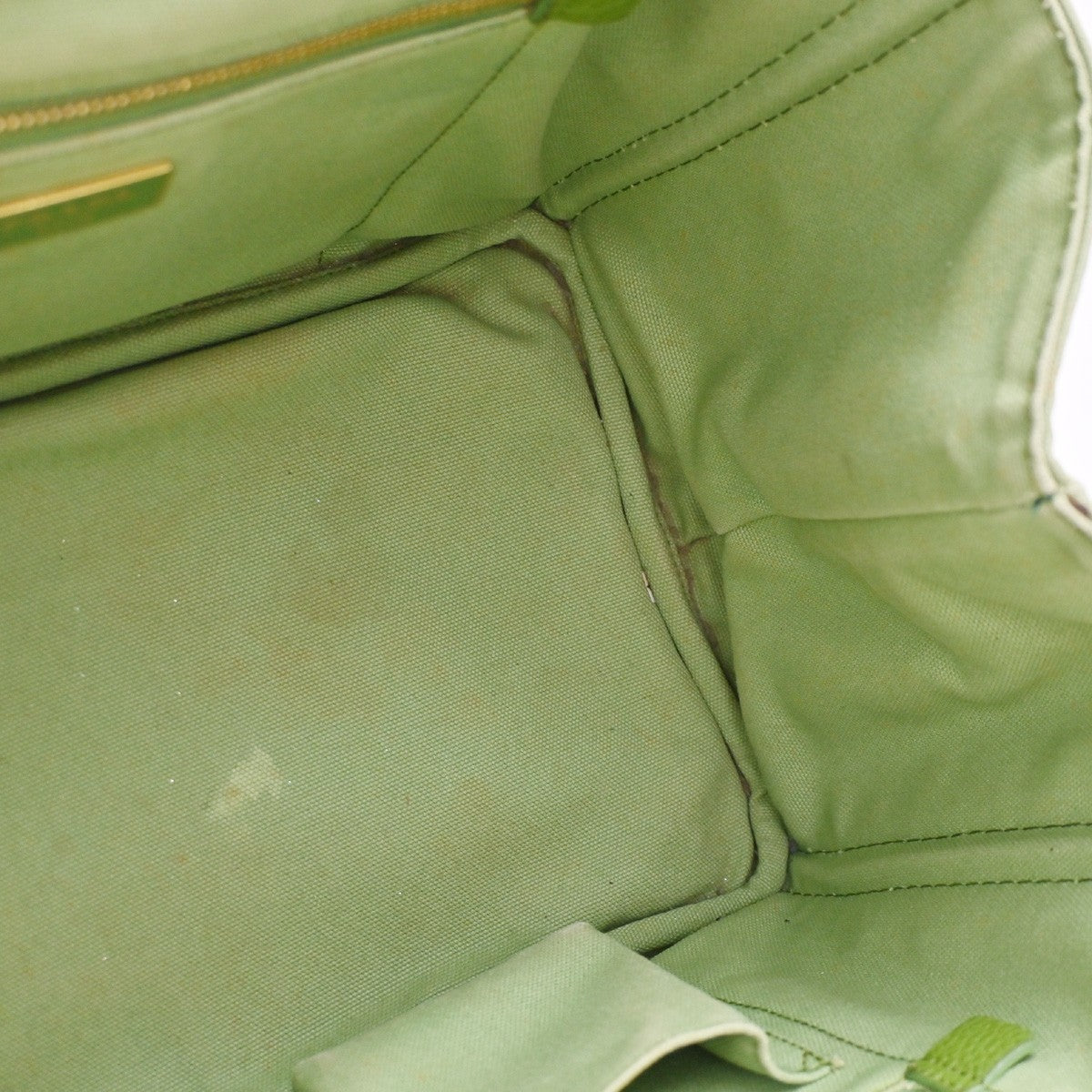PRADA Milano Logo CANAPA Tote Hand Bag Denim Leather Green Gold Italy 32CA995