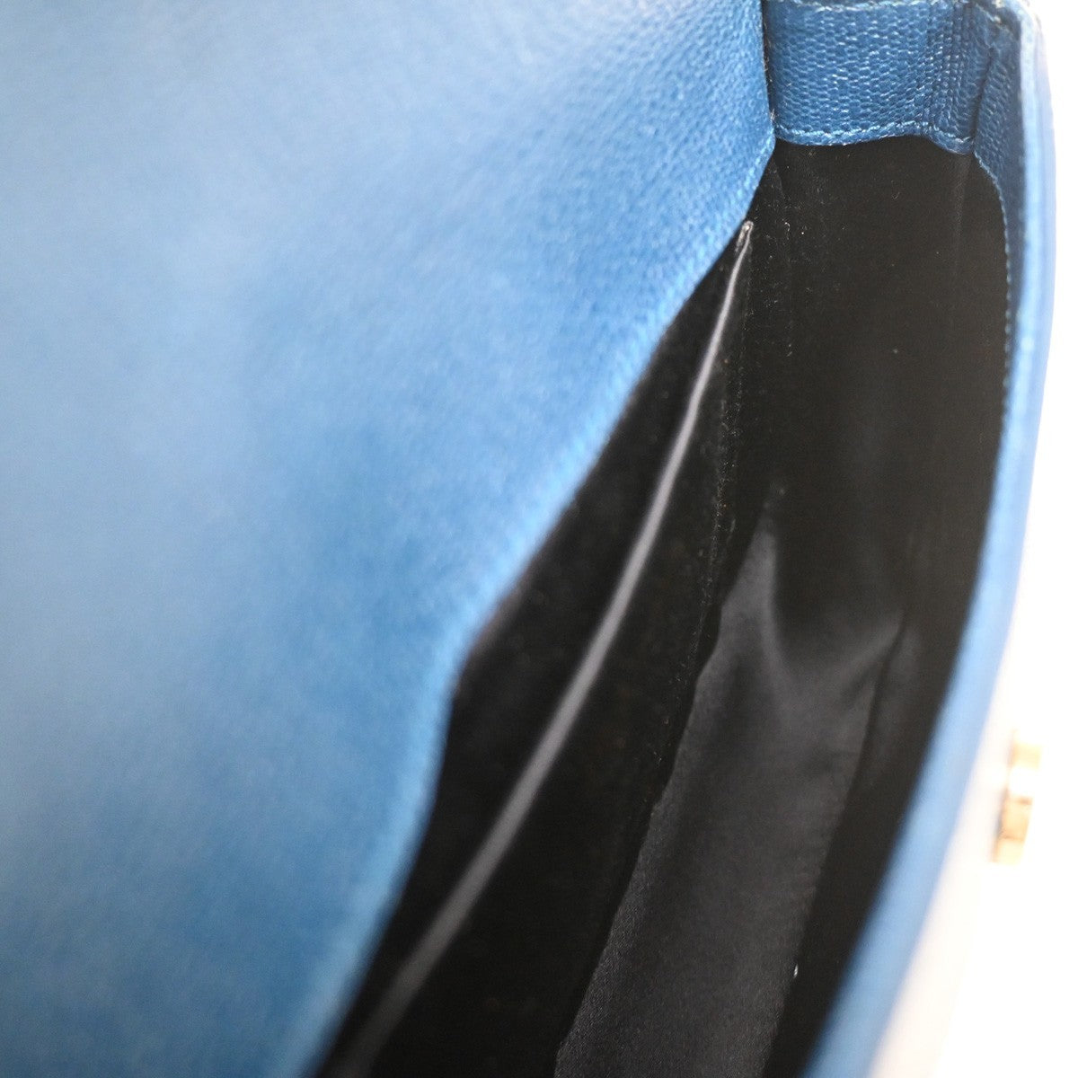 YVES SAINT LAURENT YSL Textured Shoulder Bag Calfskin Leather Navy Blue 69CA594
