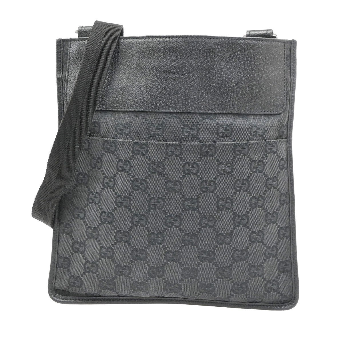 Gucci Logo GG Pattern Shoulder Bag Canvas Leather Black SHW Italy 30PA139