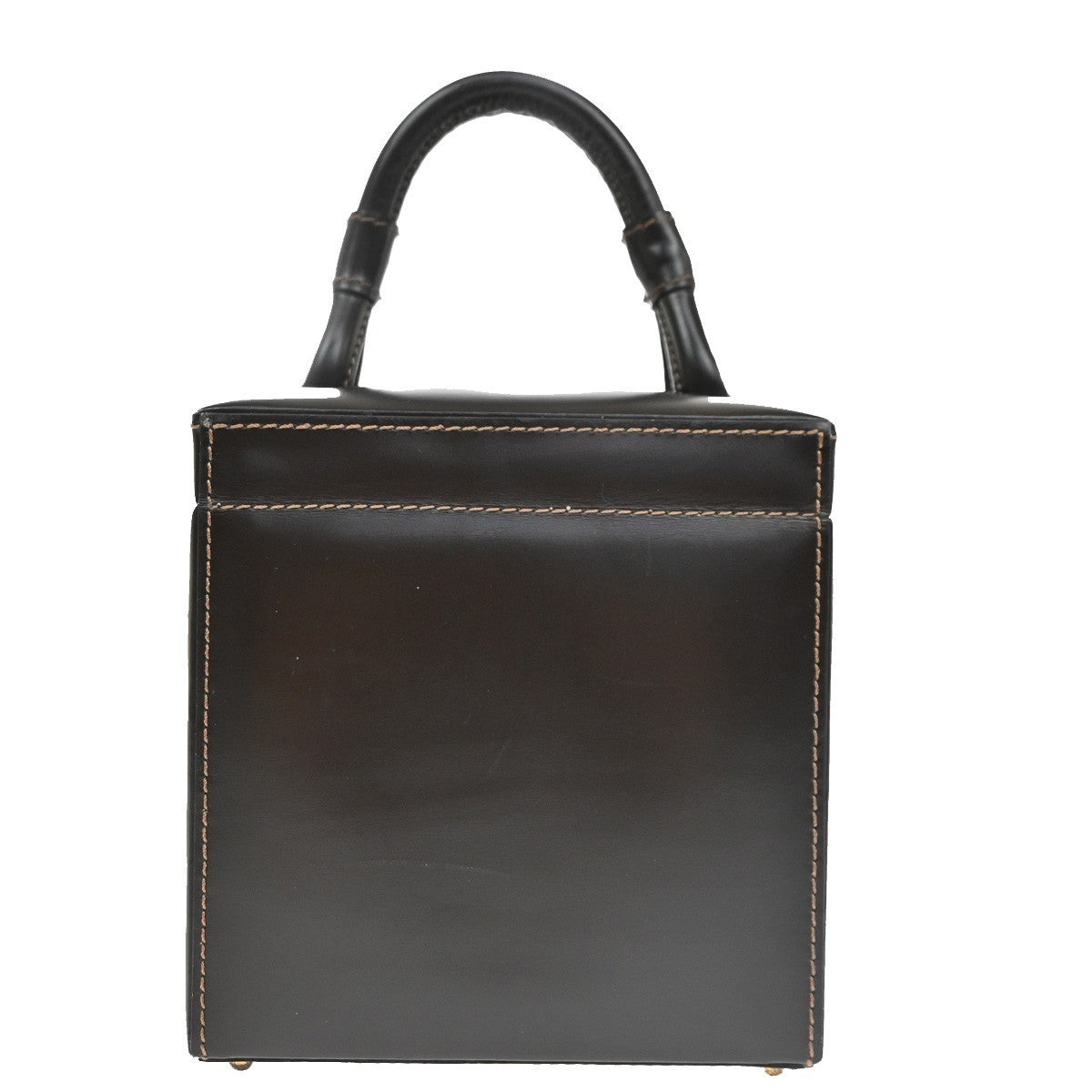 LOEWE Logo Square vanity Handbag Leather GHW Brown Spain 96TA699