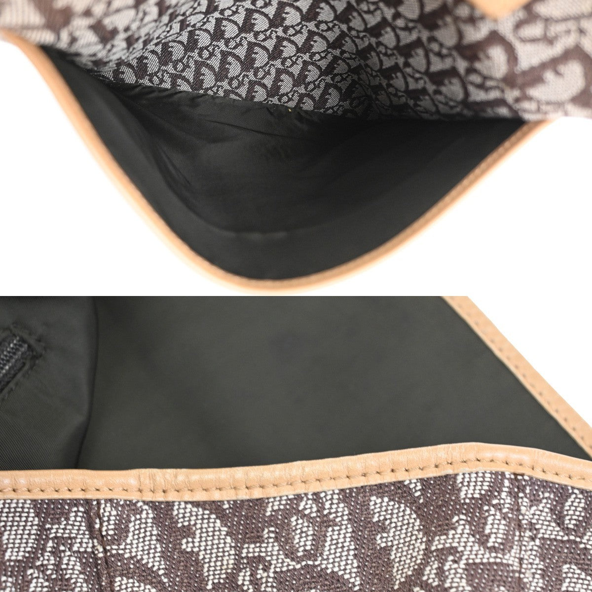 CHRISTIAN DIOR Logo Trotter Shoulder Bag Canvas Leather Beige Brown SHW 14TA622