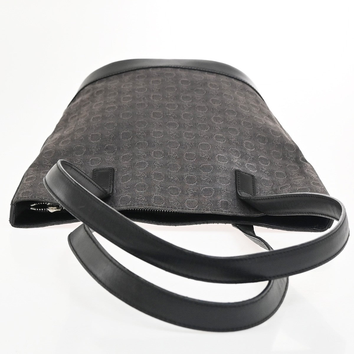 CELINE C Macadam Shoulder Hand Tote Bag Canvas Leather Black SHW Italy 34KC678