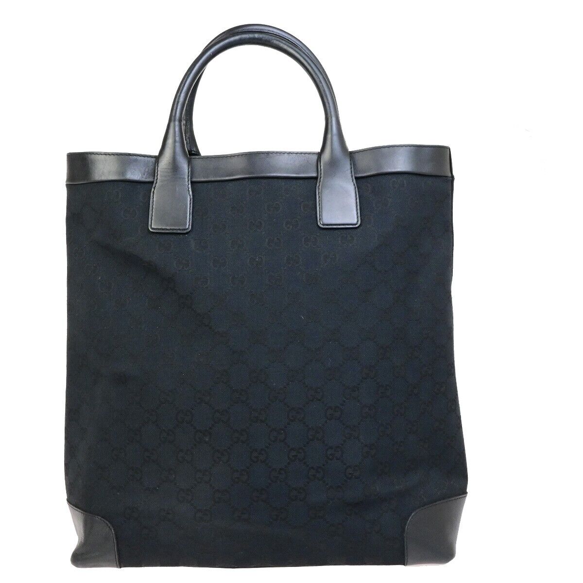 GUCCI Logo GG Pattern Hand Tote Bag Canvas Leather Black Italy 04ED383