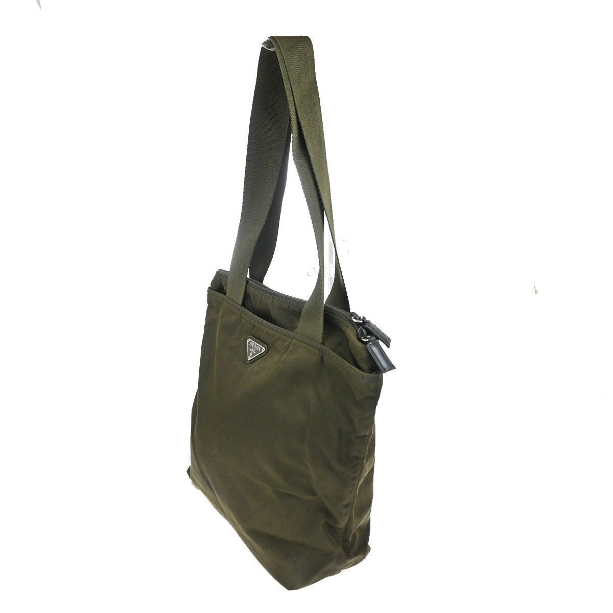 PRADA Logo Shoulder Hand Bag Nylon Leather Khaki Green 62TA556