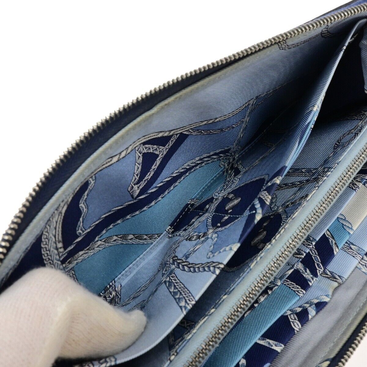 HERMES Logo Azap Zip Around Long Wallet Silk Epsom Leather Navy Blue SHW 37ED890