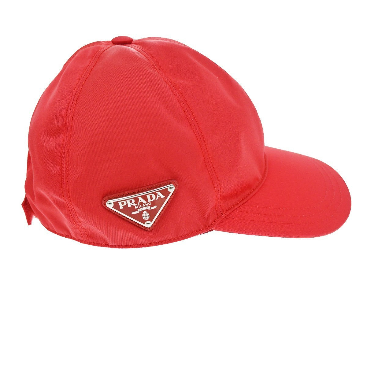 PRADA Plate Logo Baseball Cap #M 58 Re-Nylon leather Red 34RL618