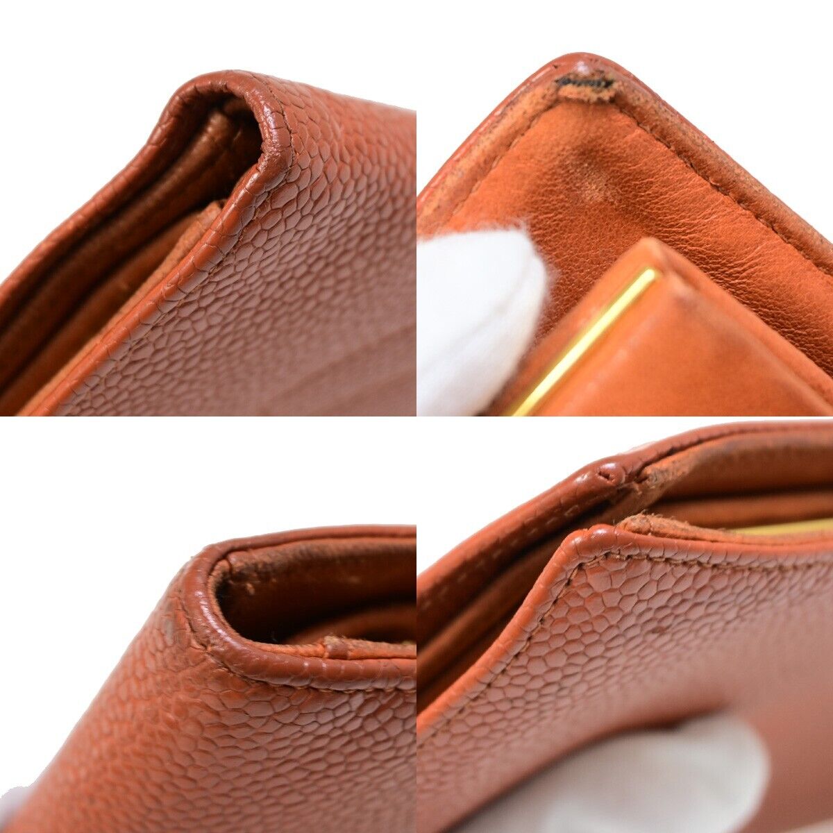 CHANEL CC Long Bifold Wallet Purse Caviar Skin Leather Brown GHW Vintage 62YE756