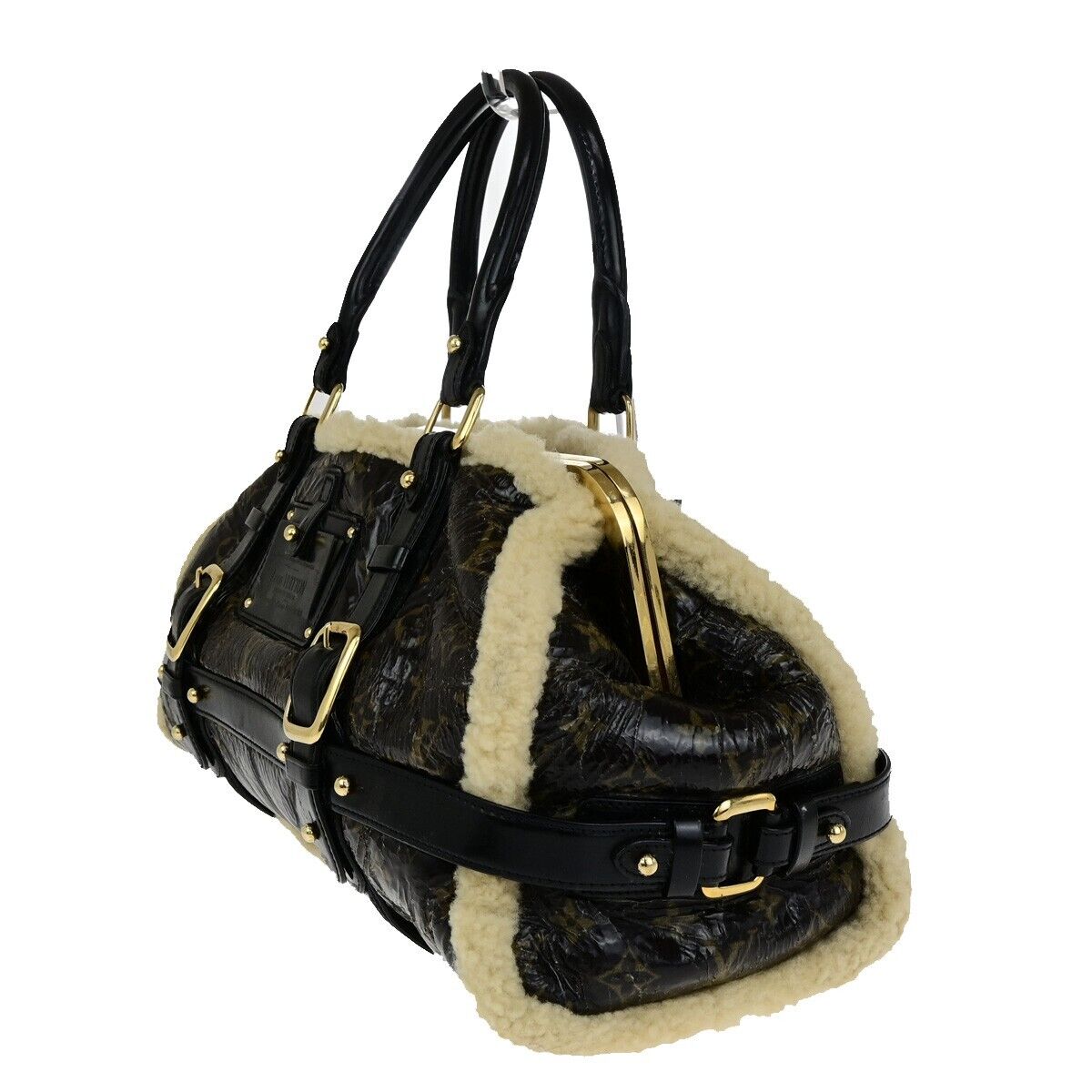 LOUIS VUITTON Storm Hand Bag Monogram Shearling Patent Leather M95574 BN 18YG782
