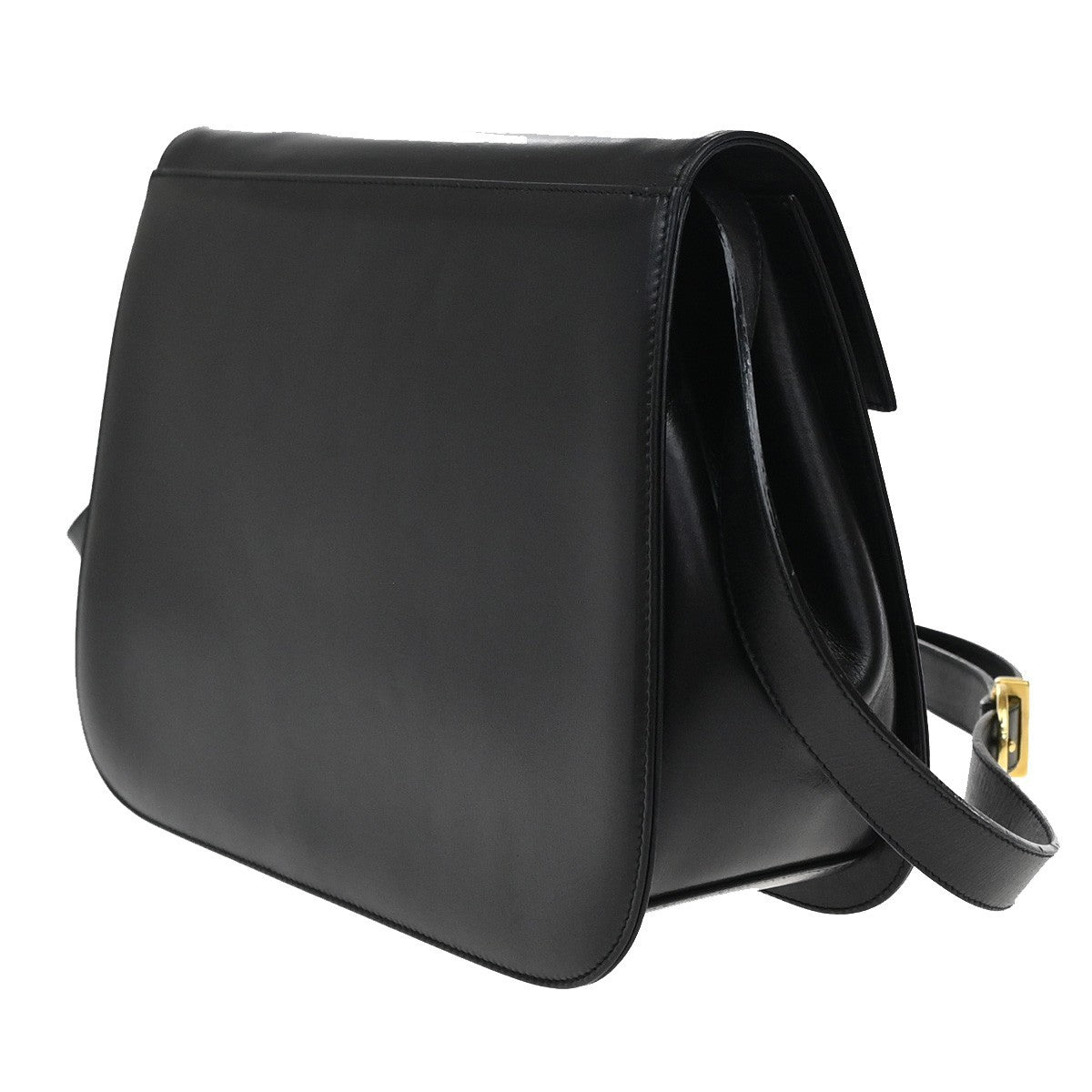 SALVATORE FERRAGAMO Logo Gancini Shoulder Hand Bag Leather Black 80EF729