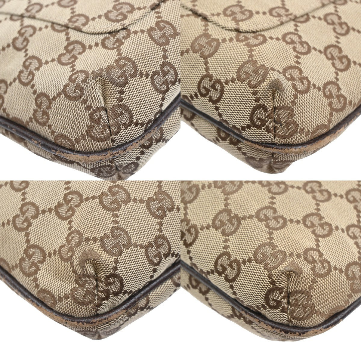 GUCCI GG Pattern Crossbody Messenger Bag Canvas Leather Beige Brown 67SA108