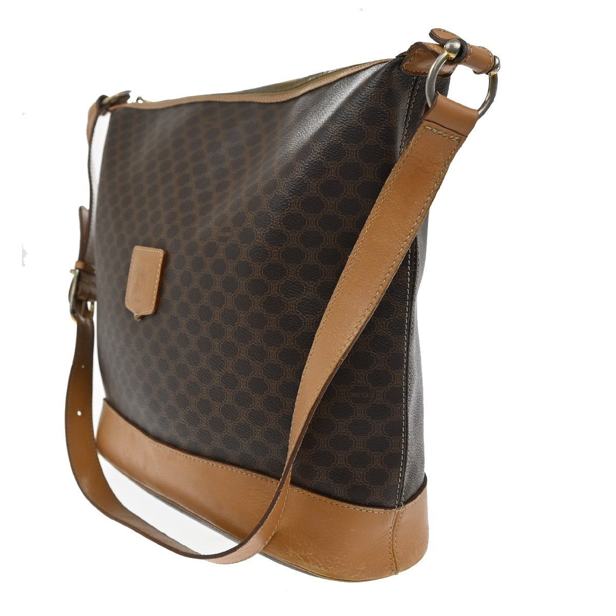 CELINE Logo Macadam Pattern Shoulder Tote Bag PVC Leather Brown GHW 04KB843