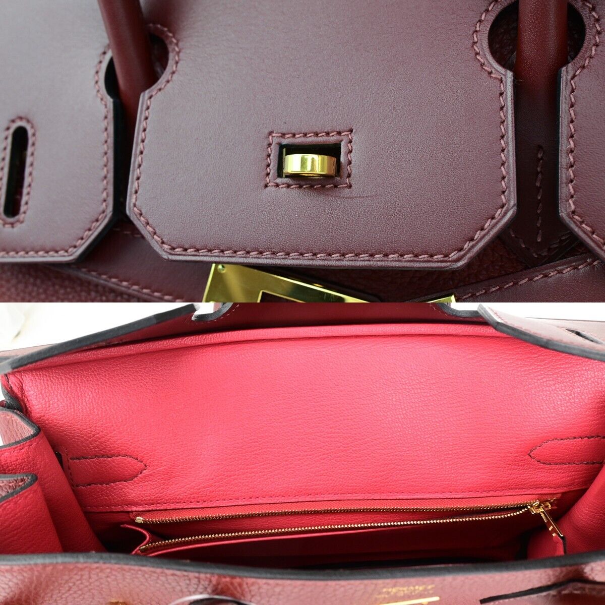 HERMES LOGO BIRKIN 30 HAND BAG C STAMP TOGO SWIFT LEATHER CADENA RUBY 6197LC523