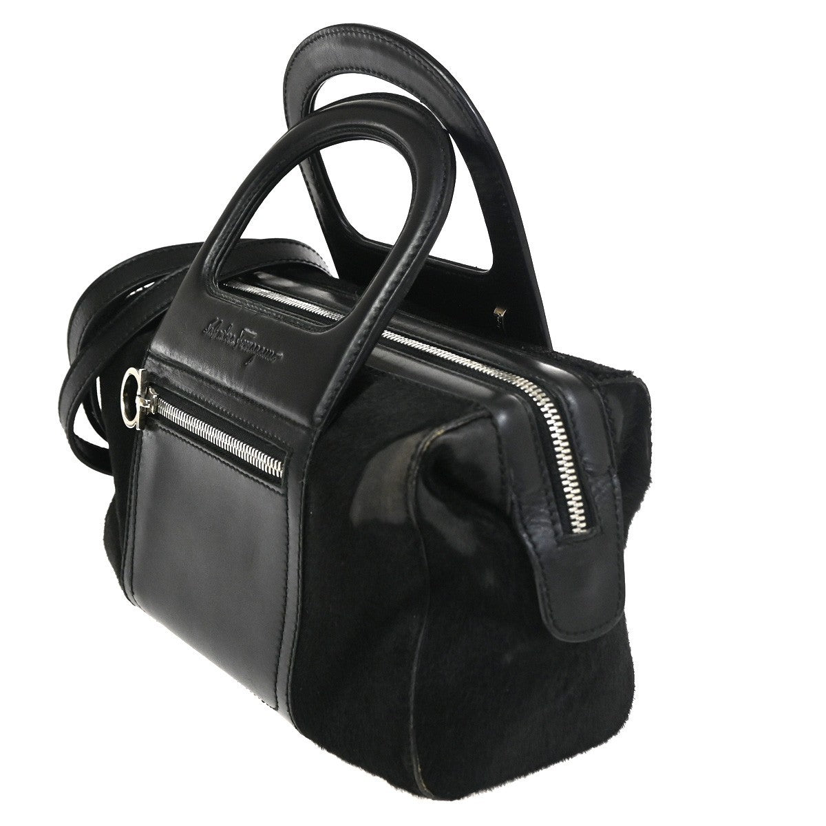 SALVATORE FERRAGAMO Logo 2WAY Shoulder Bag Fur Leather BK SHW Italy 05KC522