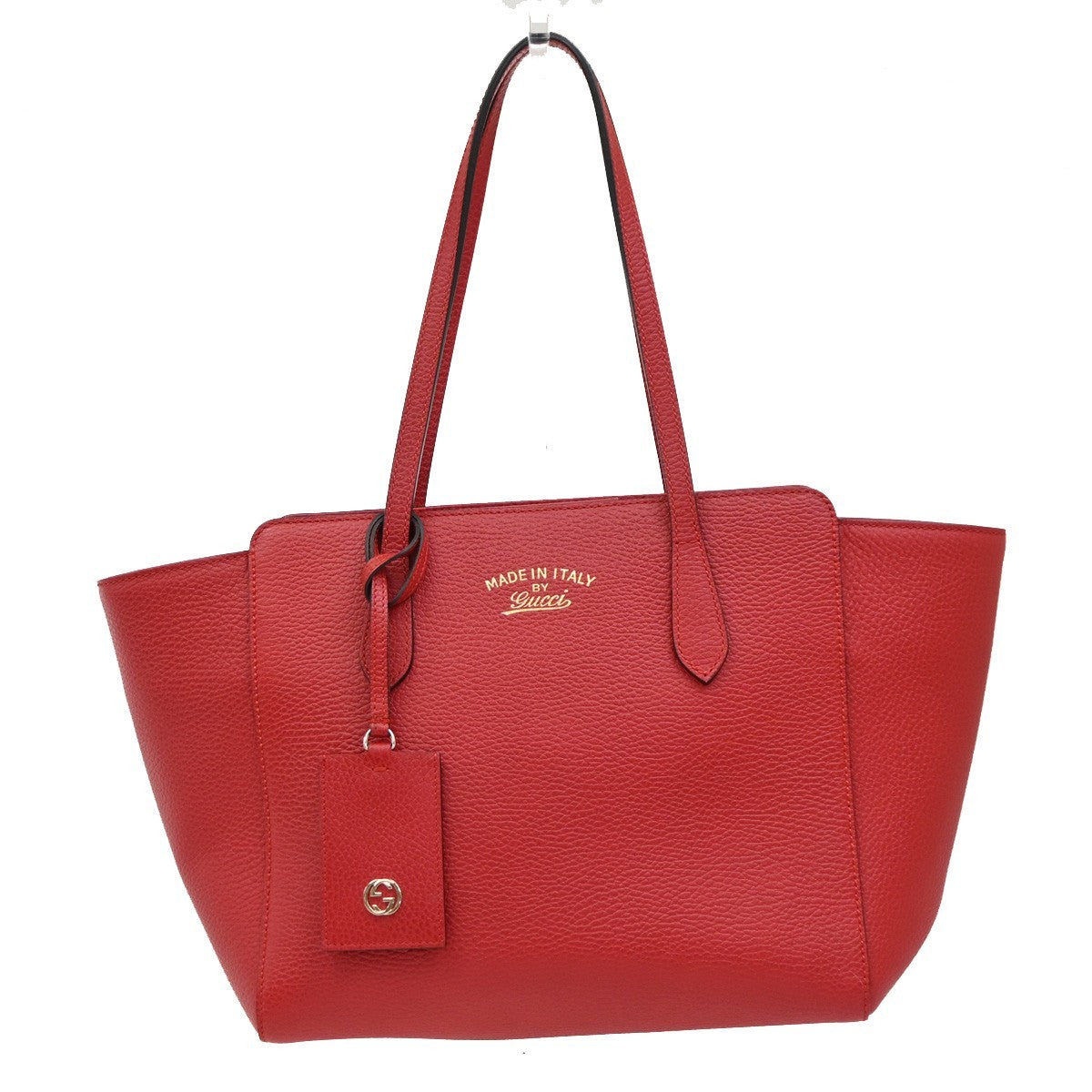 GUCCI Logo Swing Tote Shoulder Bag Pebbled Leather Red GHW Itlay 16KB765