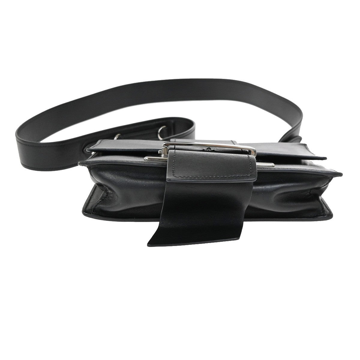 PRADA Logo Metal Ribbon Mini Shoulder Bag City Calf Leather Black SHW 79YJ076