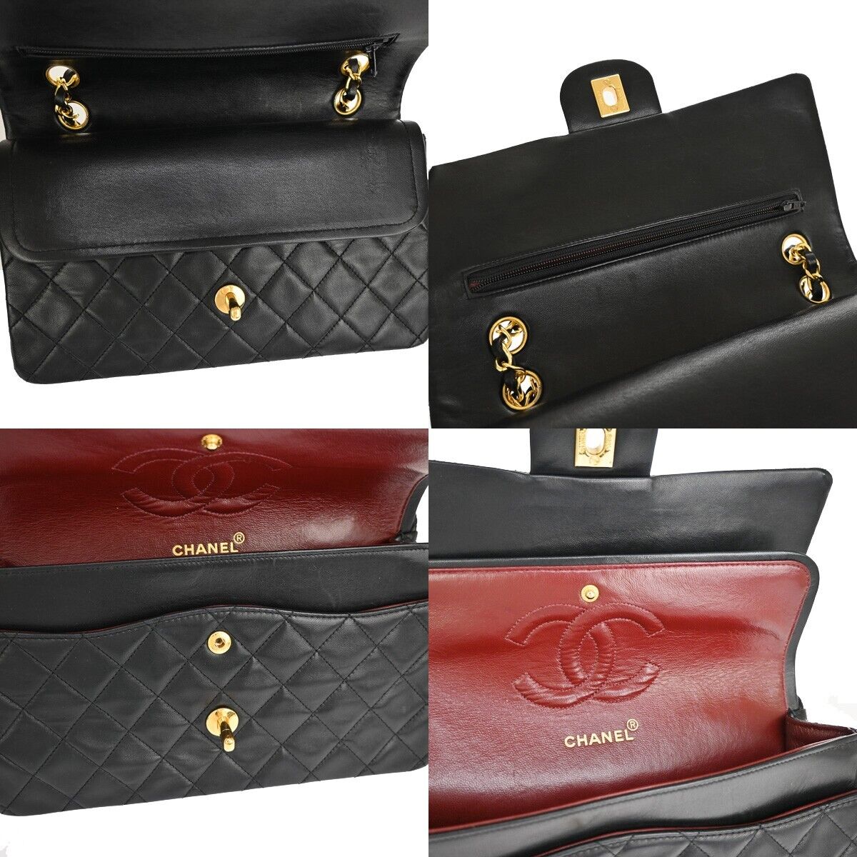 CHANEL CC Matelasse 25 Double Flap Chain Shoulder Bag Leather Black GHW 726RJ450
