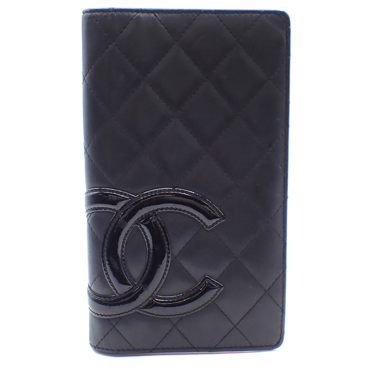 CHANEL CC Logo Cambon Long Bifold Wallet Purse Leather Black Pink Italy 33KC572