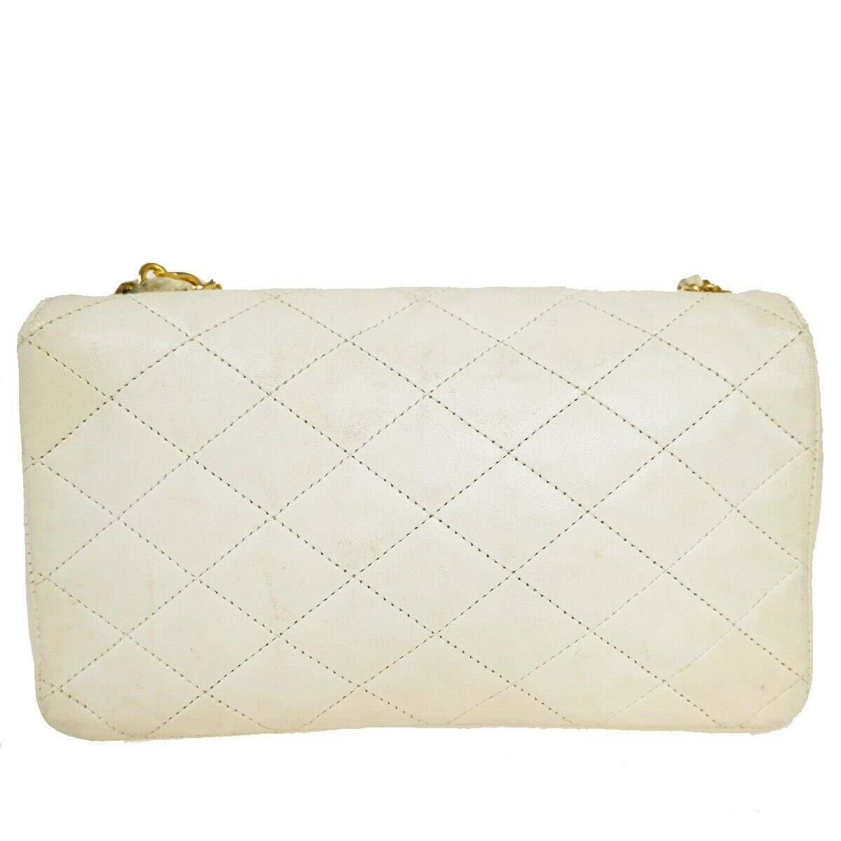 CHANEL CC Logo Matelasse Chain Shoulder Bag Leather White GHW Vintage 694RJ225