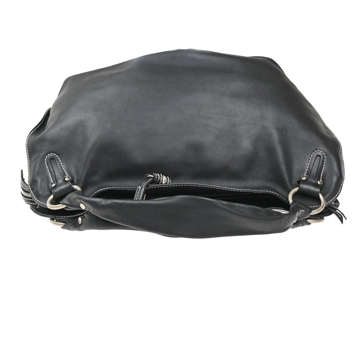 CELINE Logo Bittersweet Shoulder Hobo Hand Bag Leather Black SHW Italy 76MA411