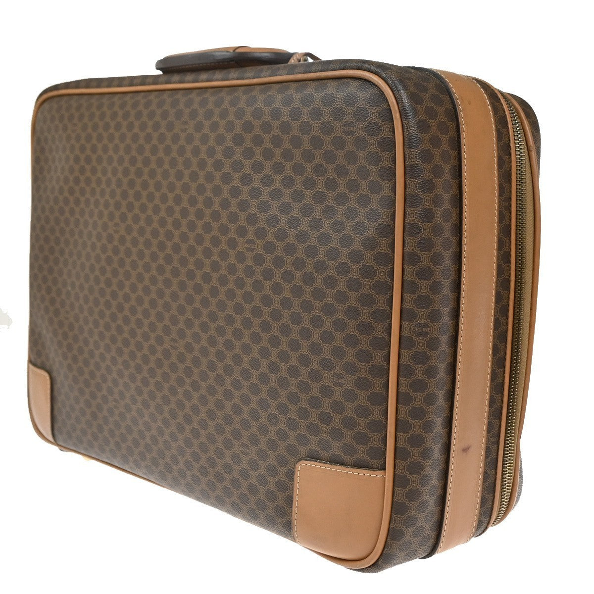 CELINE Logo Macadam Pattern Travel Hand Bag PVC Leather Brown GHW Italy 64KP375