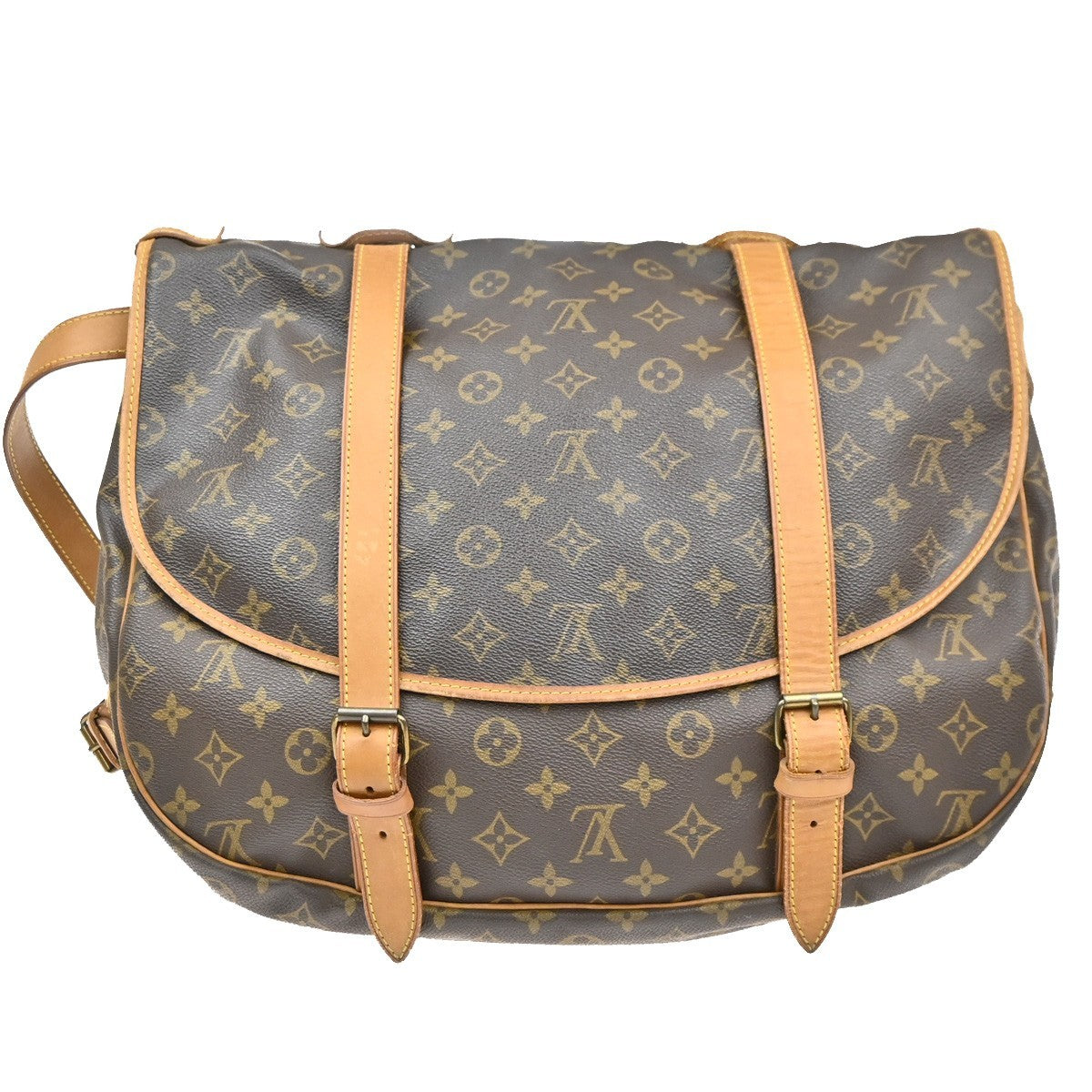 LOUIS VUITTON Logo Saumur 43 Shoulder Bag Monogram Leather Brown M42252 35MA673