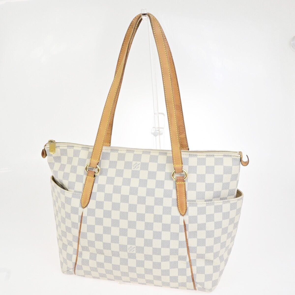 LOUIS VUITTON Totally MM Shoulder Bag Damier Azur Leather White N51262 20FA324