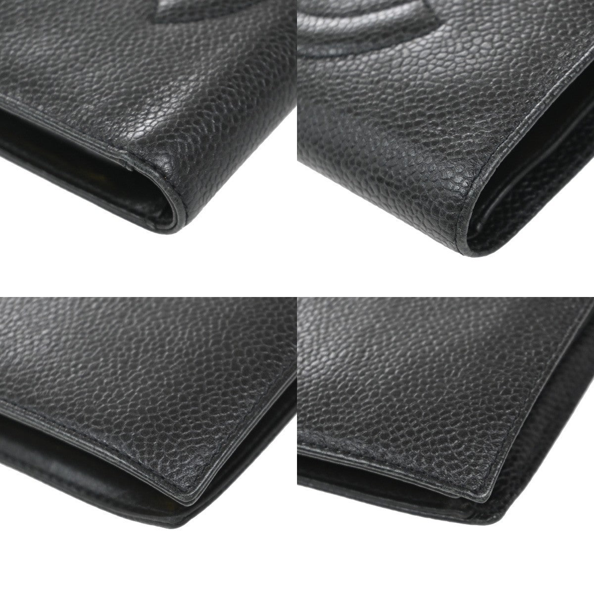 CHANEL CC Logo Long Bifold Wallet Grained Calfskin Leather Black Italy 87RF727