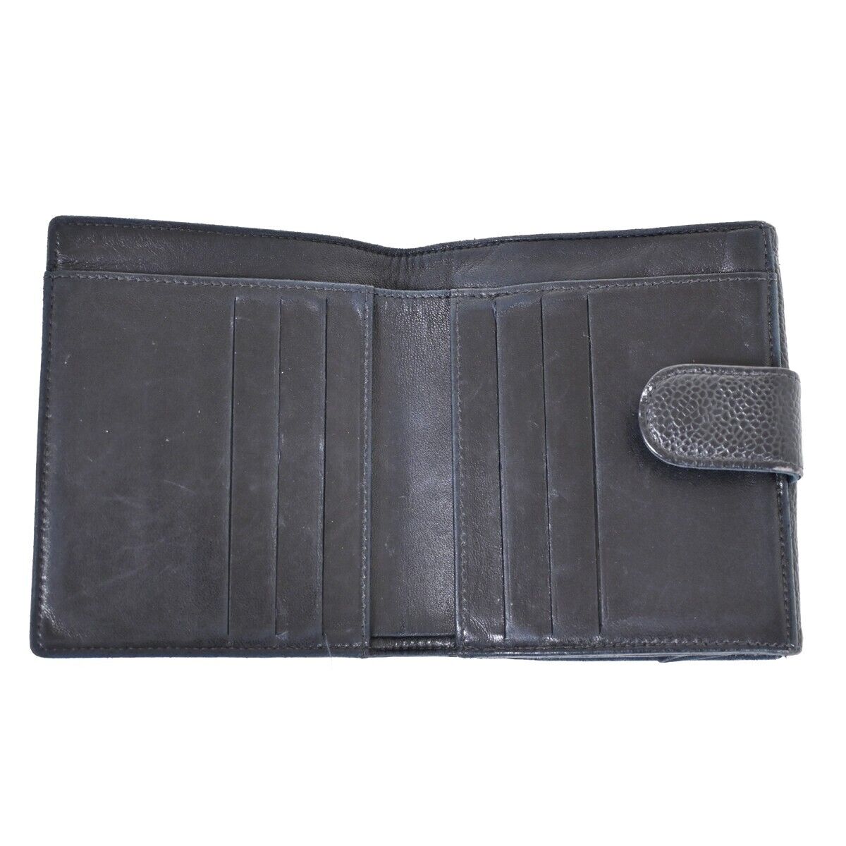 CHANEL CC Logo Bifold Wallet Purse Caviar Skin Leather Black GHW France 61HB366