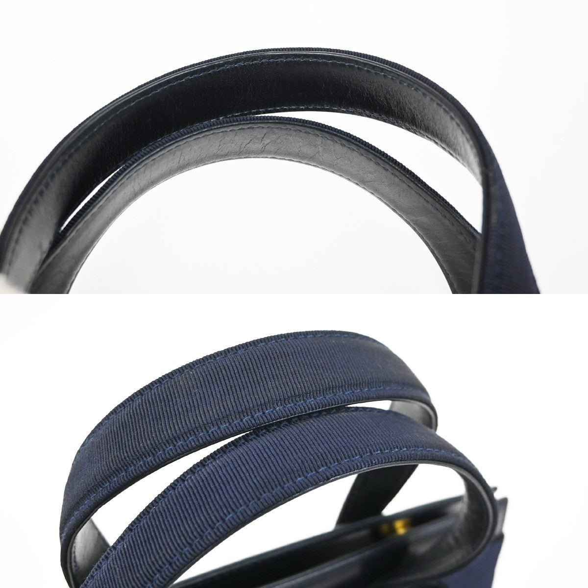 SALVATORE FERRAGAMO Vara 2Way Shoulder Hand Bag Canvas Leather Navy Blue 80YH965