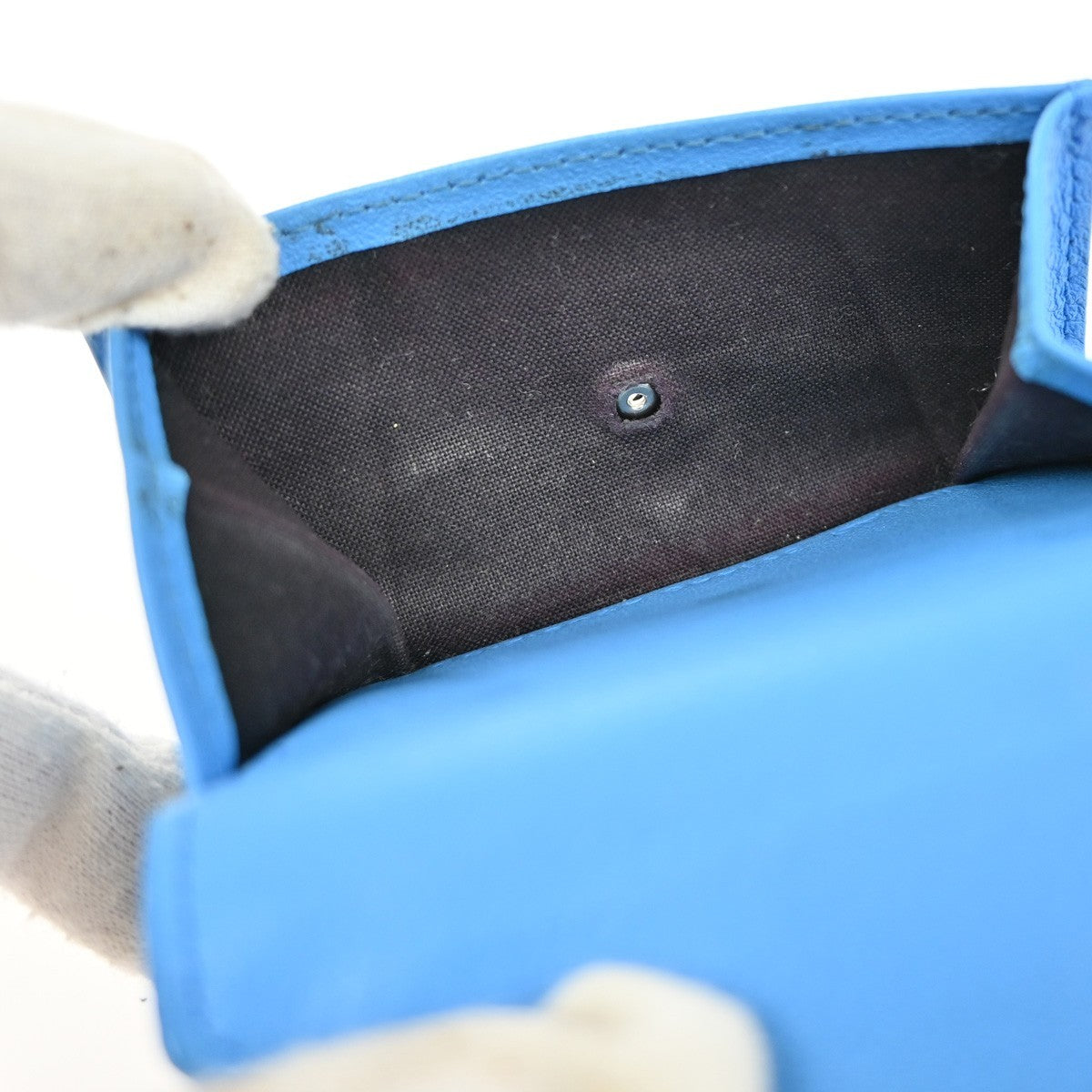 BALENCIAGA Logo Paper Mini Trifold Wallet Purse Leather Blue SHW Italy 68KB334