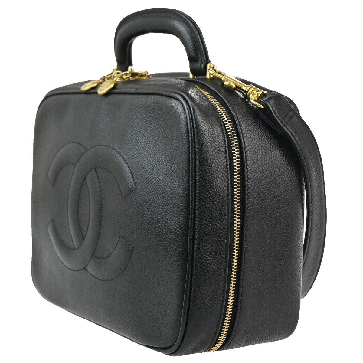 CHANEL CC Logo Vanity Cosmetic 2Way Hand Bag Caviar Leather Black GHW 304RJ716