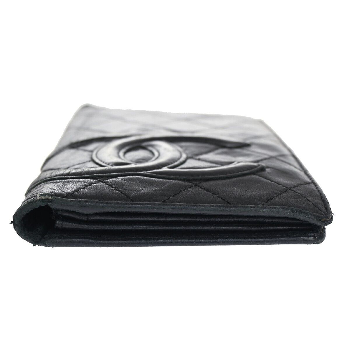 CHANEL CC Logo Cambon Long Bifold Wallet Leather Black Silver France 60HB515