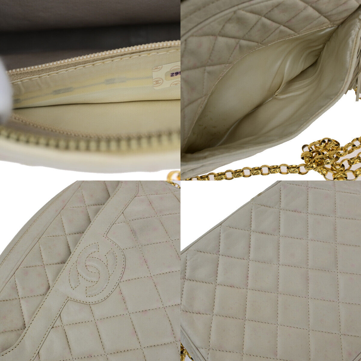 CHANEL CC Matelasse Tassel Chain Shoulder Bag Leather Ivory GHW Vintage 23RK412