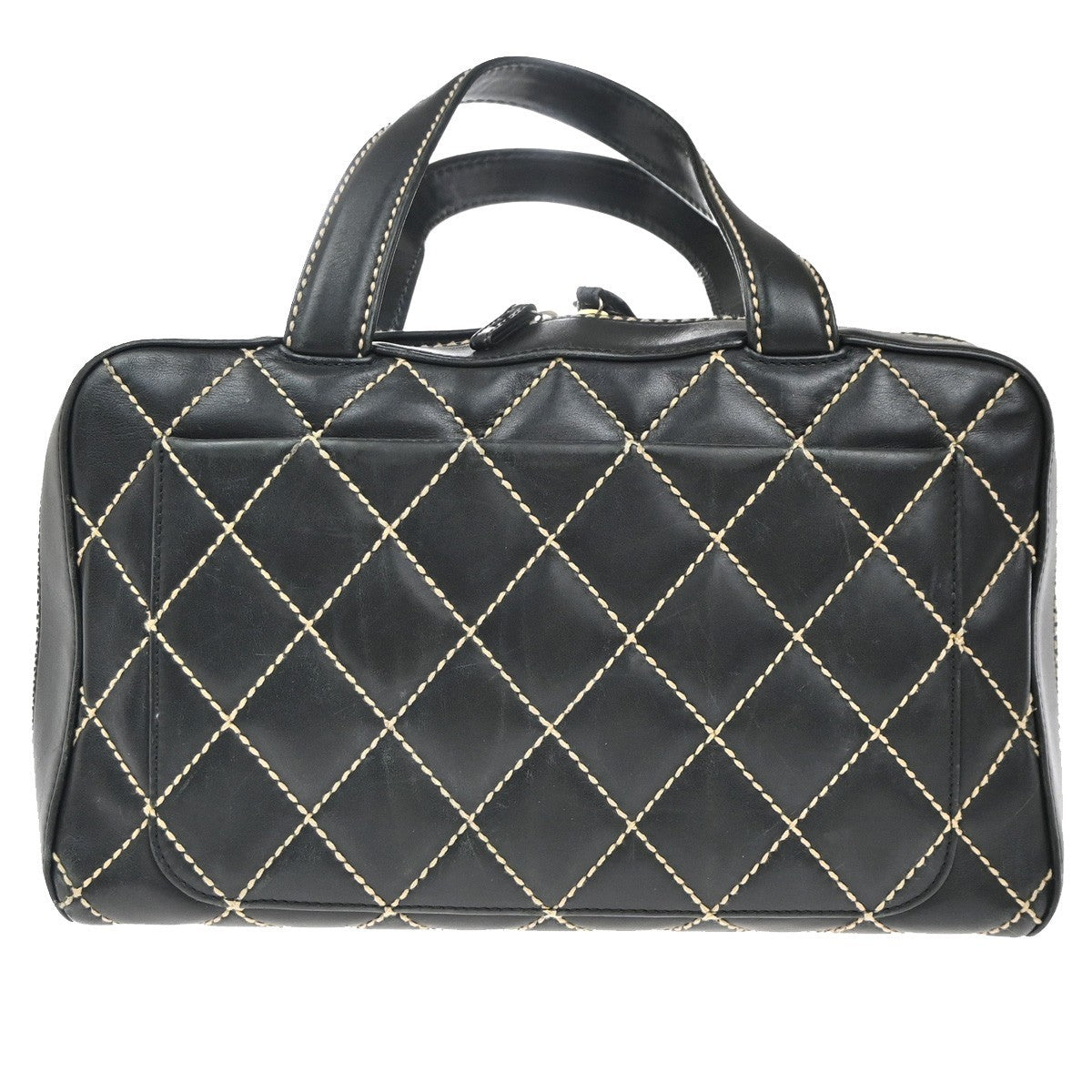CHANEL CC Logo Wild Stitch Matelasse Hand Tote Bag Leather Black Italy 57RP095