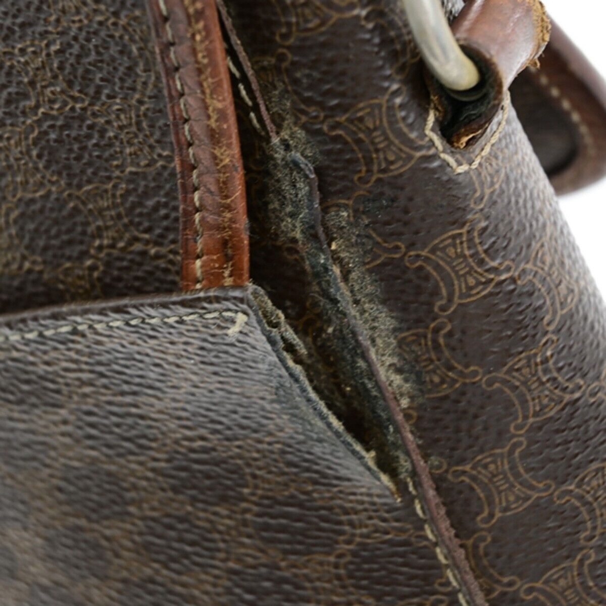 CELINE Logo Macadam Pattern Shoulder Bag PVC Leather Brown Italy Gold 08EB711