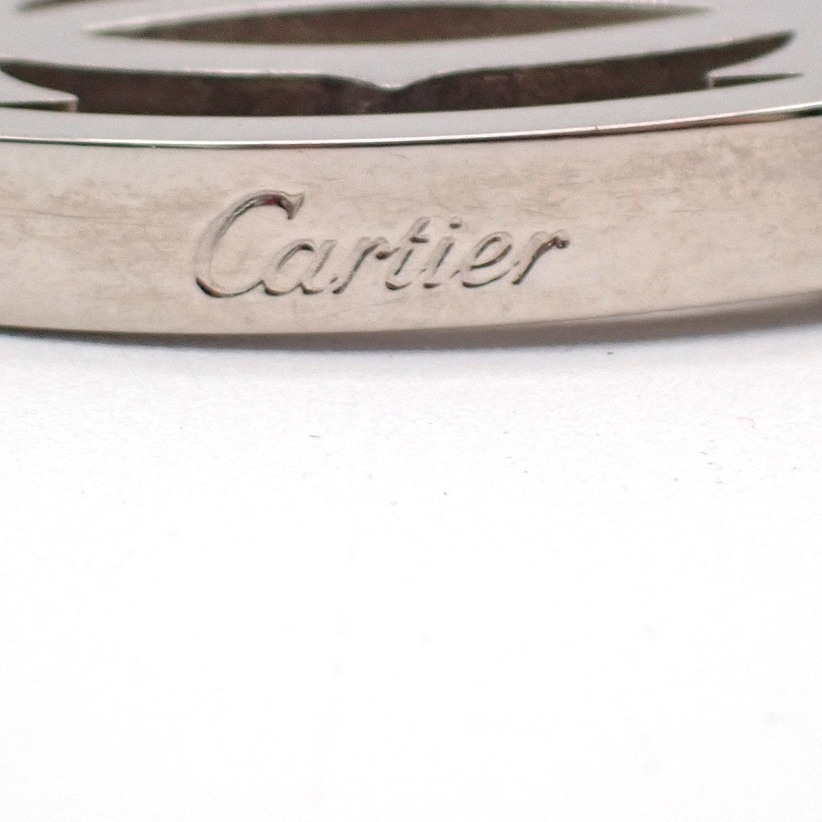 CARTIER 2C Logo Chain Bag Charm Key Ring Pendant Top Silver Accessory 07MA184