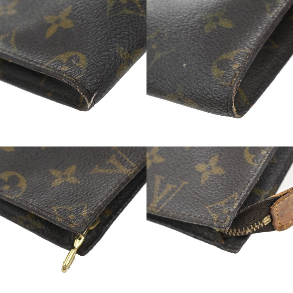 LOUIS VUITTON LV Logo Bucket PM Pouch Bag Monogram Leather Brown Gold 04EF782