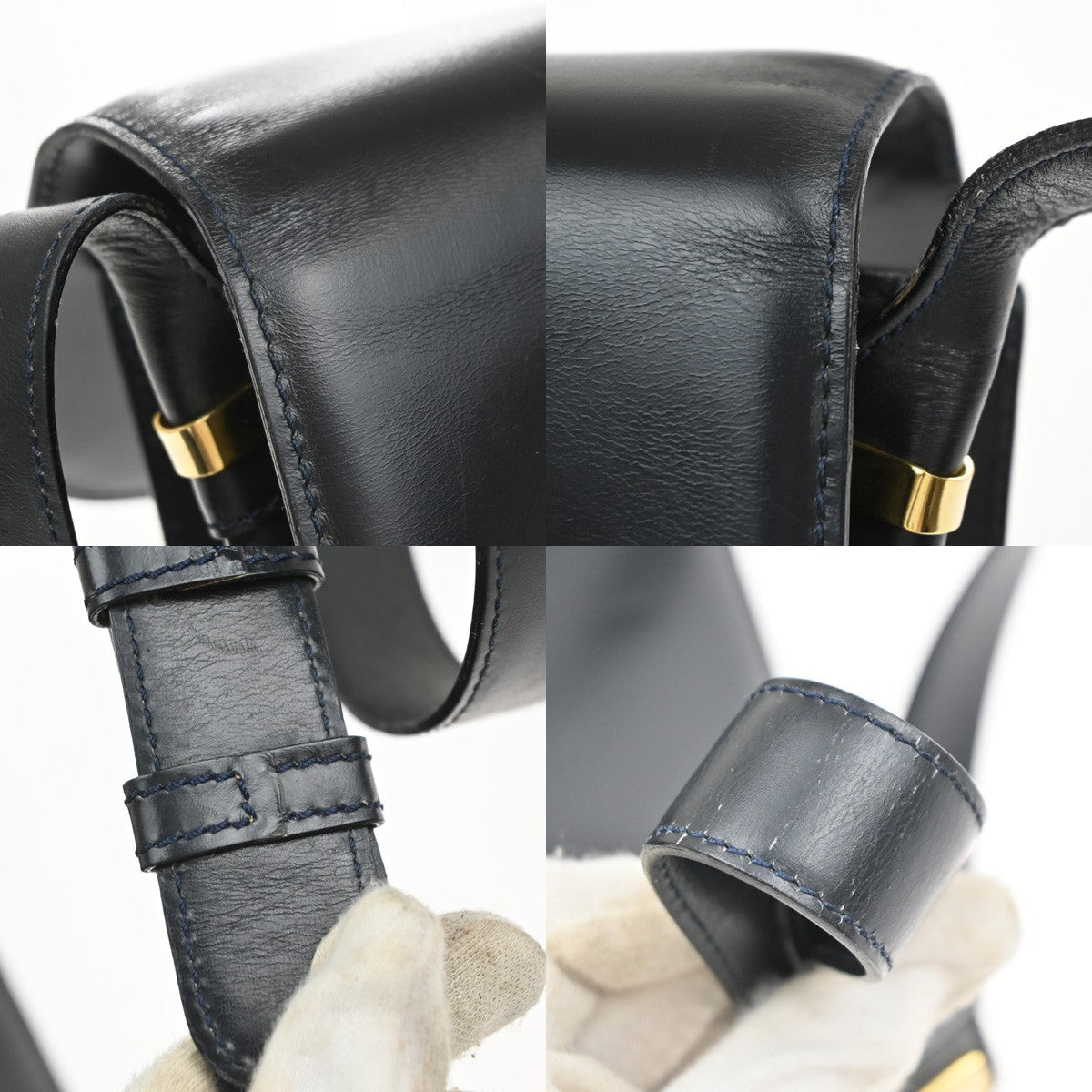 CELINE Logo Shoulder Bag Leather Blue GHW Italy 87EG397