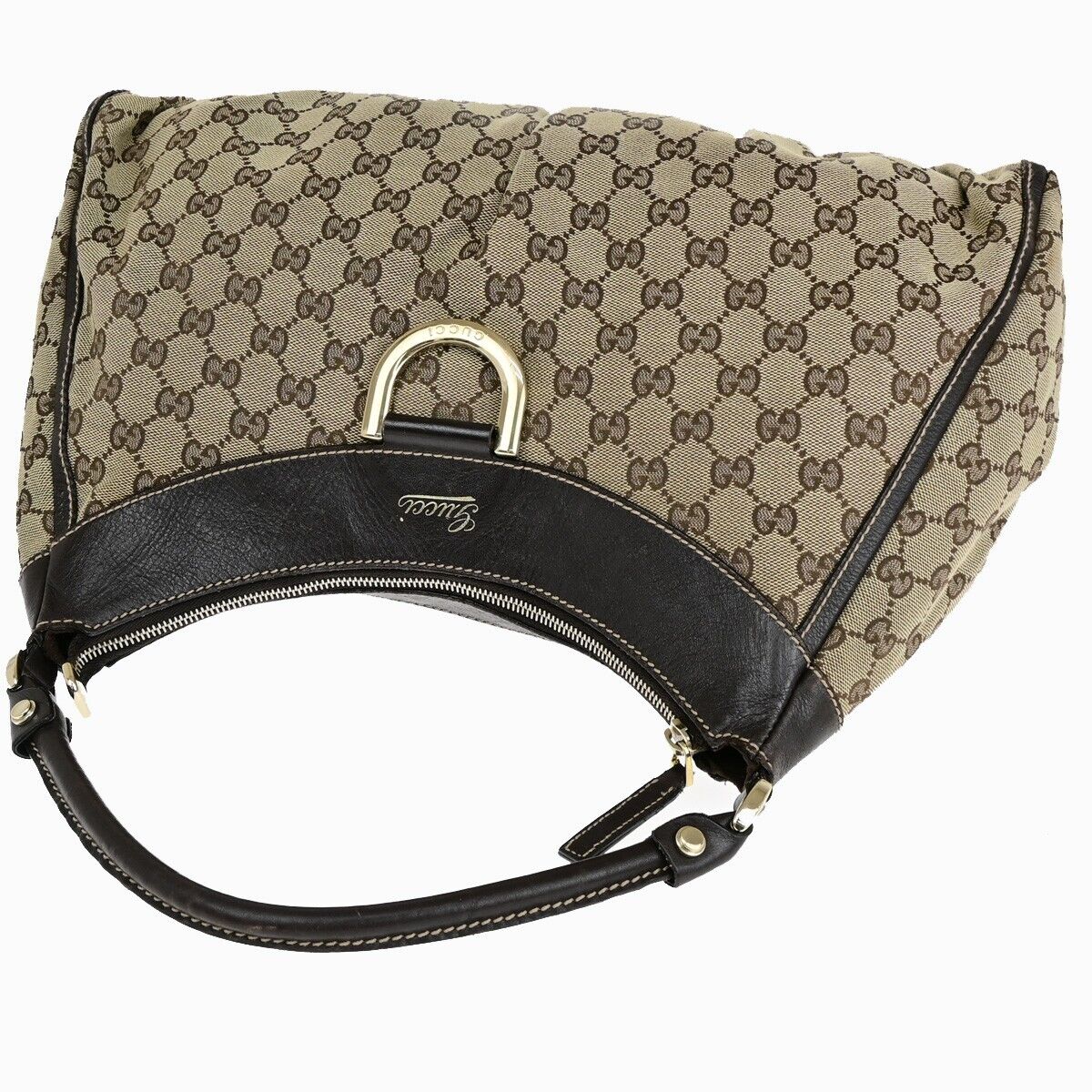 GUCCI GG Logo Abbey Shoulder Bag Canvas Leather Beige Brown Italy 32SJ138