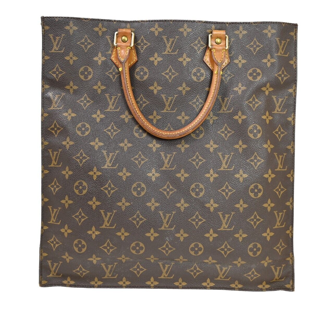 LOUIS VUITTON Logo Sac Plat Hand Tote Bag Monogram Leather Brown M51140 33HB671