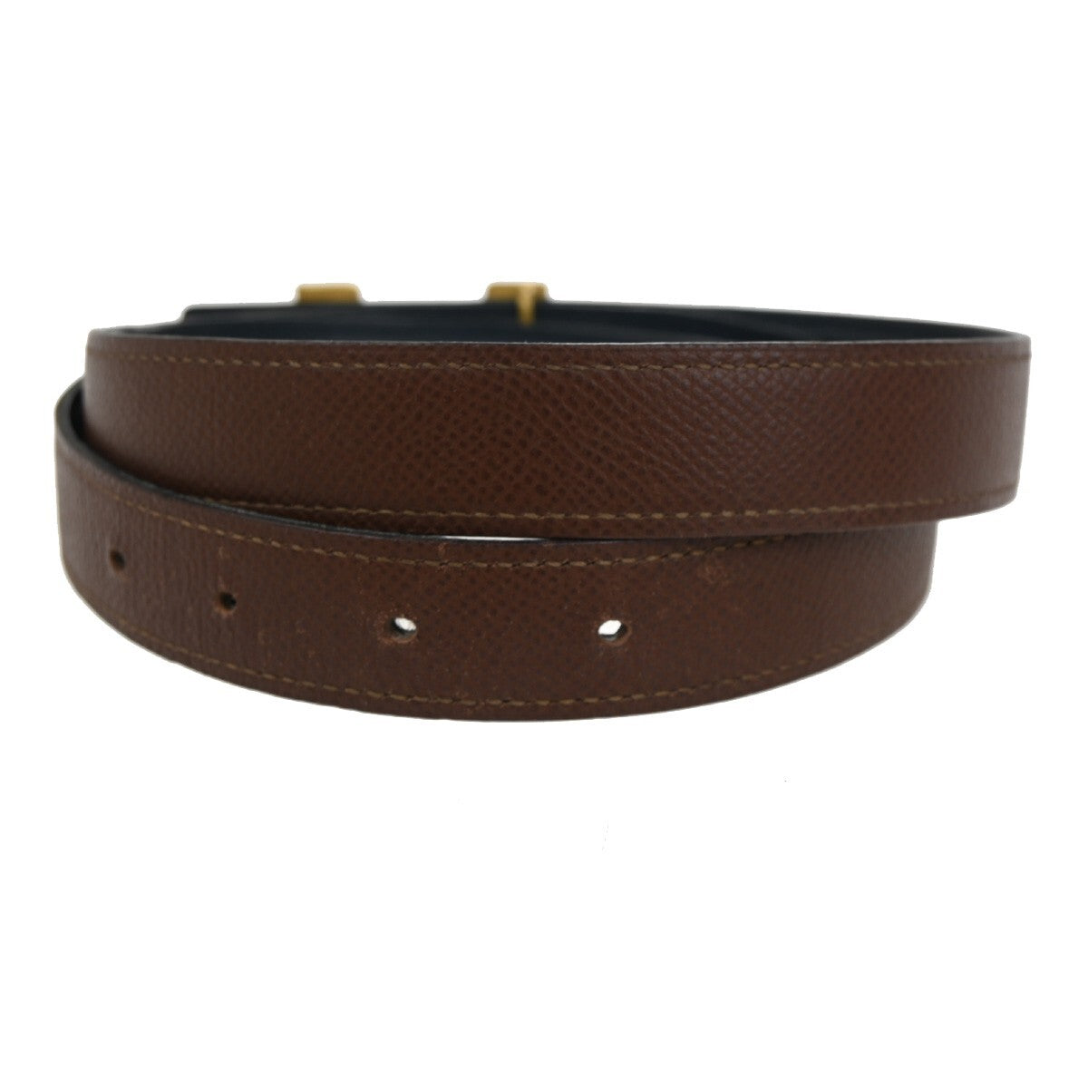 HERMES H Logo Constance Reversible Buckle Belt #80 Leather Blue Brown 65YG455