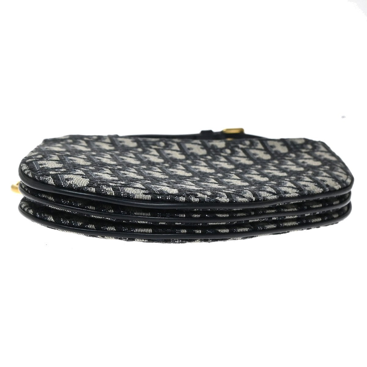 CHRISTIAN DIOR Trotter Saddle Shoulder Bag Canvas Leather Navy Blue 663RF899
