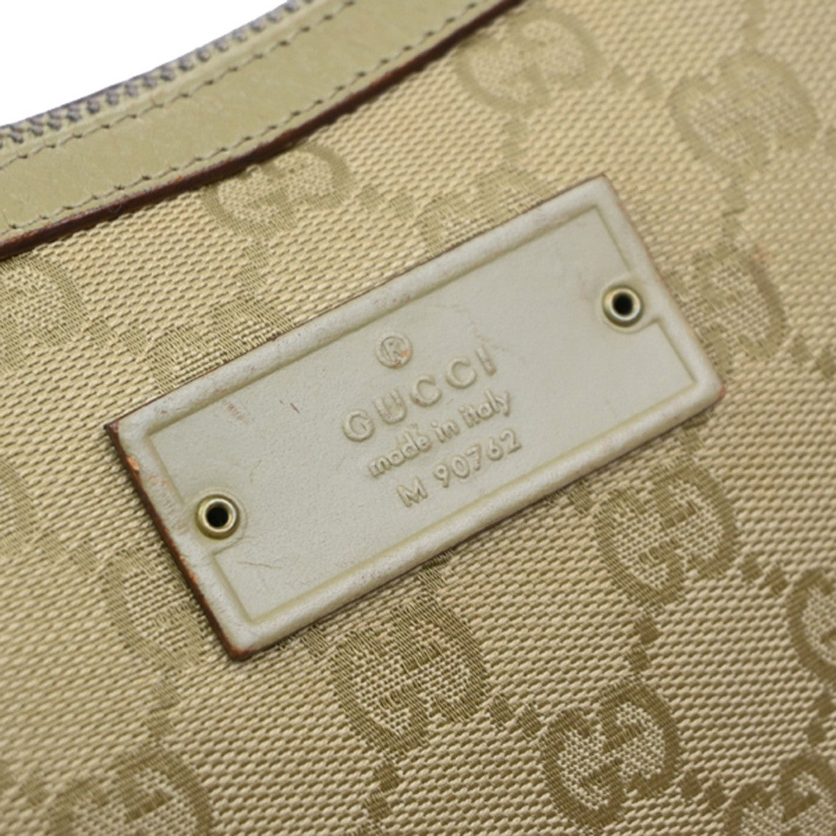 GUCCI Logo GG Pattern Shoulder Bag Canvas Leather Beige GHW Italy 34YJ134