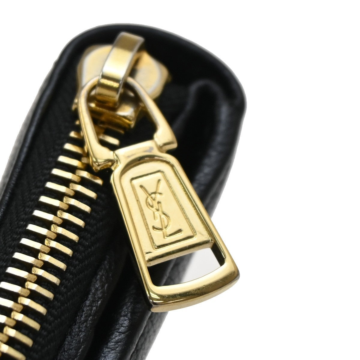 YVES SAINT LAURENT YSL Zipper Around Compact Wallet Purse Leather Black 31KA656