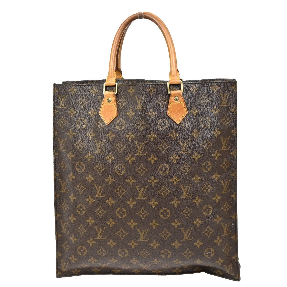 LOUIS VUITTON Logo Sac Plat Hand Tote Bag Monogram Leather Brown M51140 62ZA260
